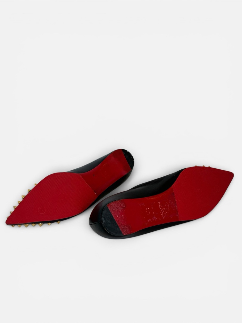 Christian Louboutin Black Leather Pointed Flats with Gold Spikes - Picture 5 of 7